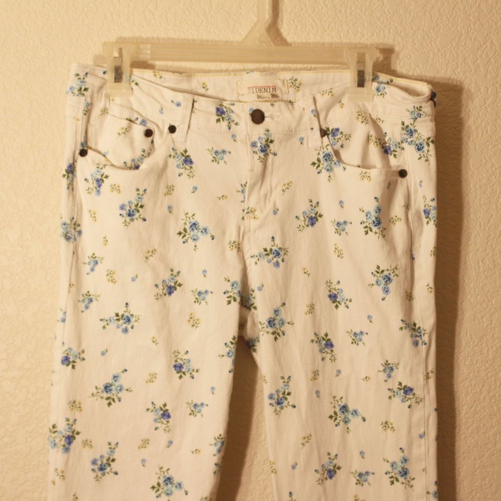 White Jeans with Blue Flowers - Cottage Farm Style
